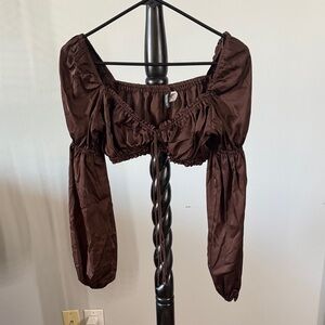 Divided Chocolate Brown Off-Shoulder Blouse